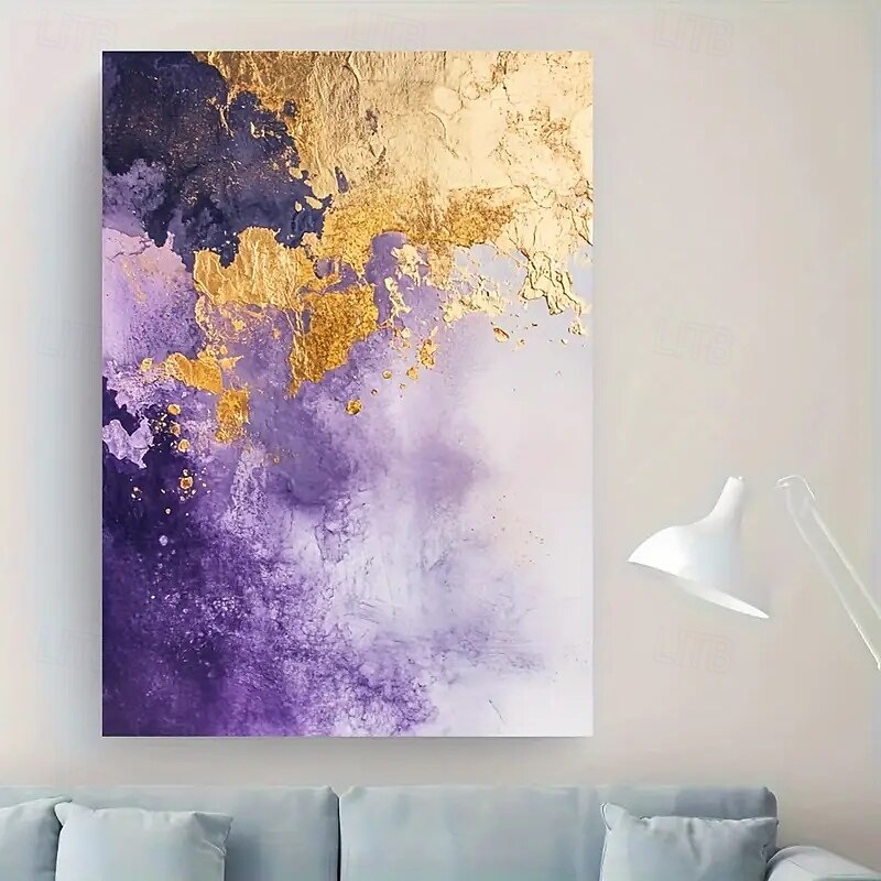 1pc Abstract Geometric Canvas Art Print Frameless Modern Mural Purple And Gold Crystal Paintings Large Posters For Living Room And Bedroom Decoration4