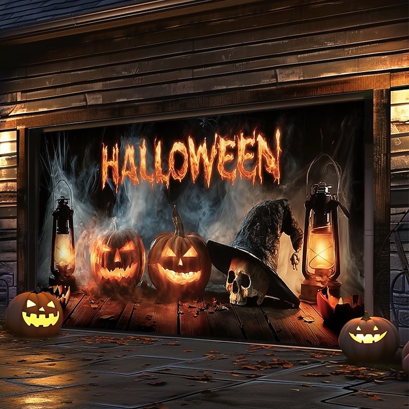 Halloween Garage Door Cover – Pumpkin Archway "Halloween" Scene, Outdoor Front Yard Decoration for 2025 Halloween Home Front Yard3