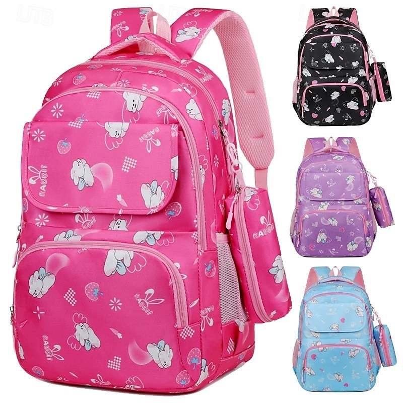 Children's Cartoon Printed School Backpack with Multi-Pockets, Lightweight Waterproof Kids Bookbag for Elementary Students, Available in Pink, Black, Purple and Blue