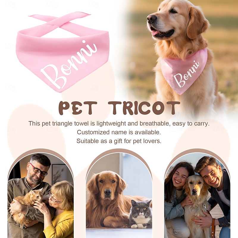 Personalized Name Dog Bandana Custom Gift, Soft Pet Scarf with Clear Engraving, Unique ID Accessory for Daily Walks, Parties, Photo Shoots, Gift for Dog Lovers3