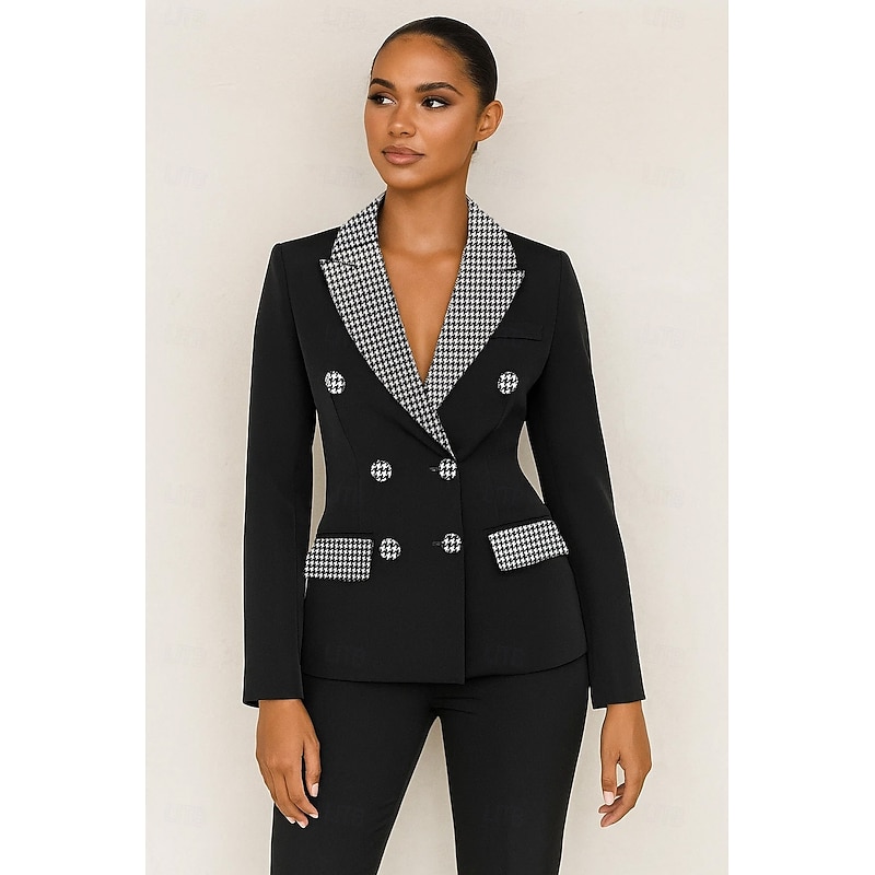 Women's 2 Pieces Suits Formal Wedding Guest Elegant Vintage Simple Long Sleeve Floor Length Ankle Length Peak Lapel Double Breasted2