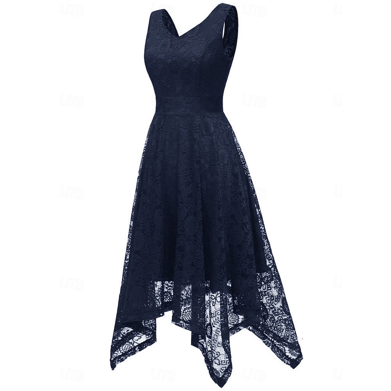 Women's Midi Dress Lace Dress Cocktail Dress Wedding Guest Dress Chiffon Elegant Fashion Modern Outdoor Cocktail Party Regular Fit Plain Sleeveless V Neck Black Pink Navy Blue Summer Spring Fall2