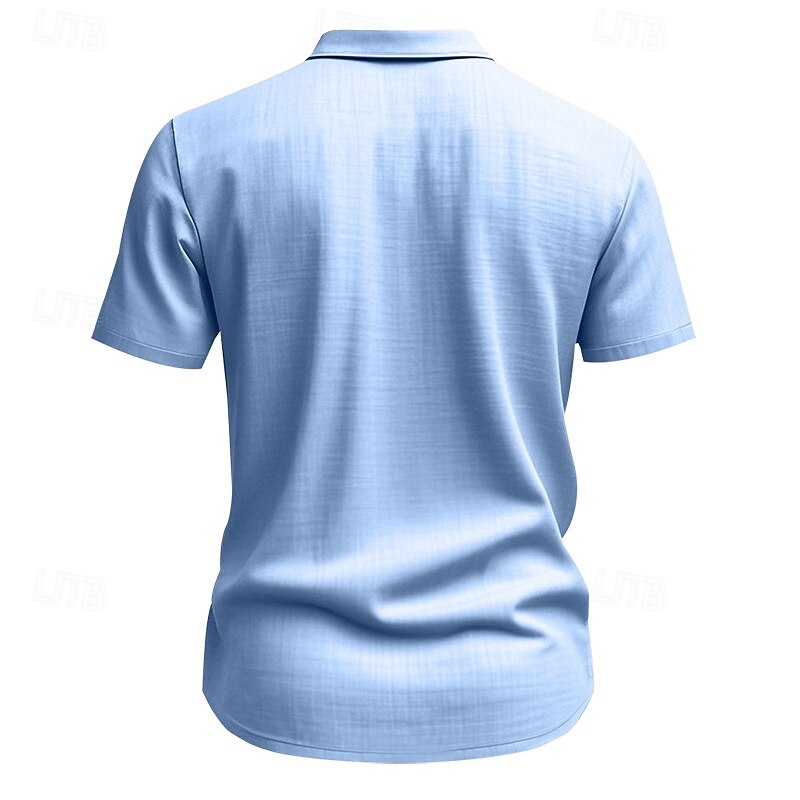 Men's Shirt Linen Shirt Summer Shirt Beach Wear Button Up Shirt Cargo Shirt Solid Color Vacation Street Black White Navy Blue Blue Short Sleeve Turndown Summer Spring Clothing Apparel Pocket4