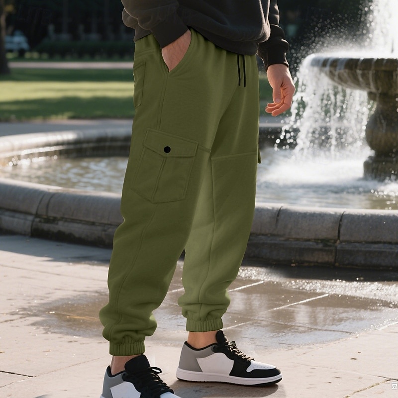 Men's Sweatpants Joggers Trousers Cargo Sweatpants Casual Pants Elastic Waist Drawstring Multi Pocket Plain Comfort Full Length Outdoor Daily Gym Sports Fashion Black Green4