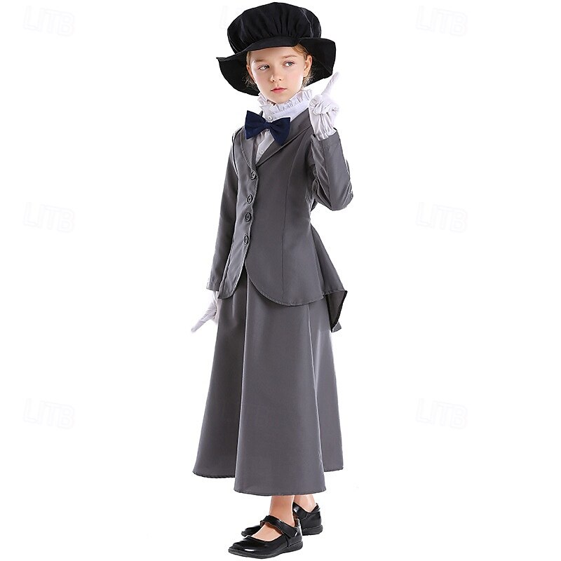 Mary Poppins Cosplay Costume Outfits Storybook Characters Vintage Movie Cosplay for Girls' Kids Halloween Carnival World Book Day Performance Educational Dress Up School Event Dress Up2