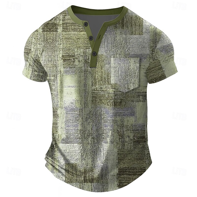 Men's Patchwork T Shirt Henley Shirt Short Sleeve T shirt 3D Print Henley Shirt Designer Retro Vintage Street Casual Daily Blue Purple Green Summer Spring All Seasons Clothing Apparel S M L XL 2XL 3XL3