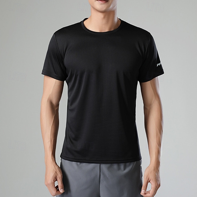 Men's Performance Shirt Sport Tee Shirt Short Sleeve Crew Neck Top Outdoor Quick Dry Sweat wicking anti-odor Breathable Polyester Black White Yellow Fishing Tennis Running