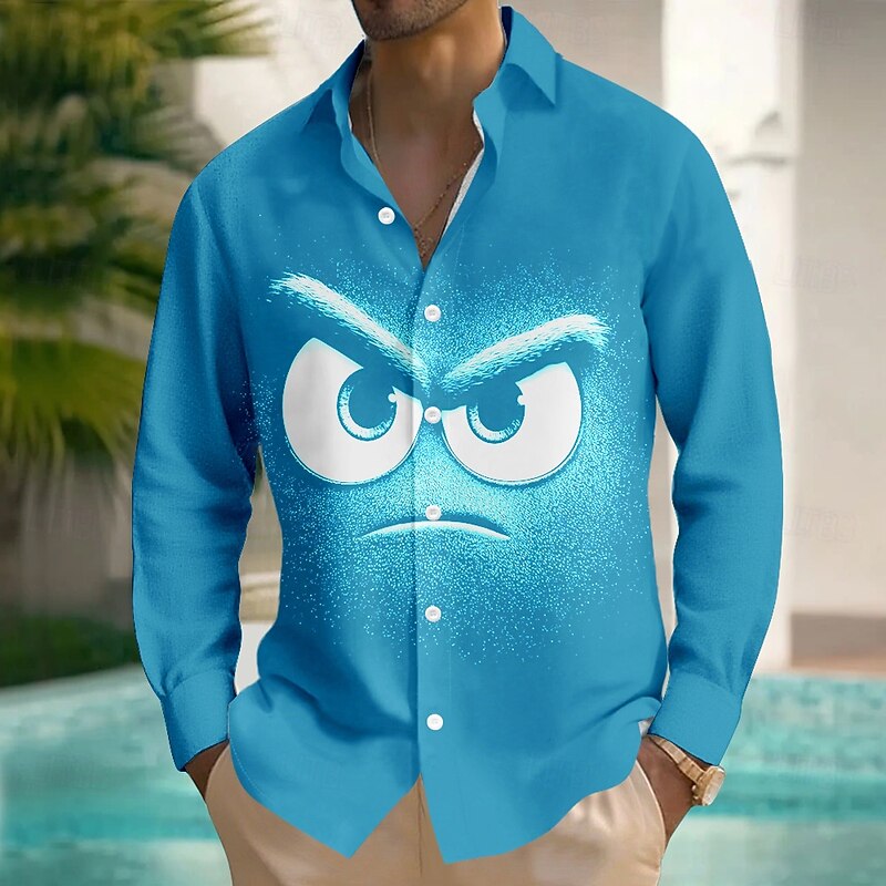 Men's Cartoon Funny Smile Face Shirt Button Up Shirt Long Sleeve Fashion Casual Outdoor Daily Streetwear Spring Fall Turndown 3D Print Front One Pocket Linen Like Shirt Black Blue Purple Orange2