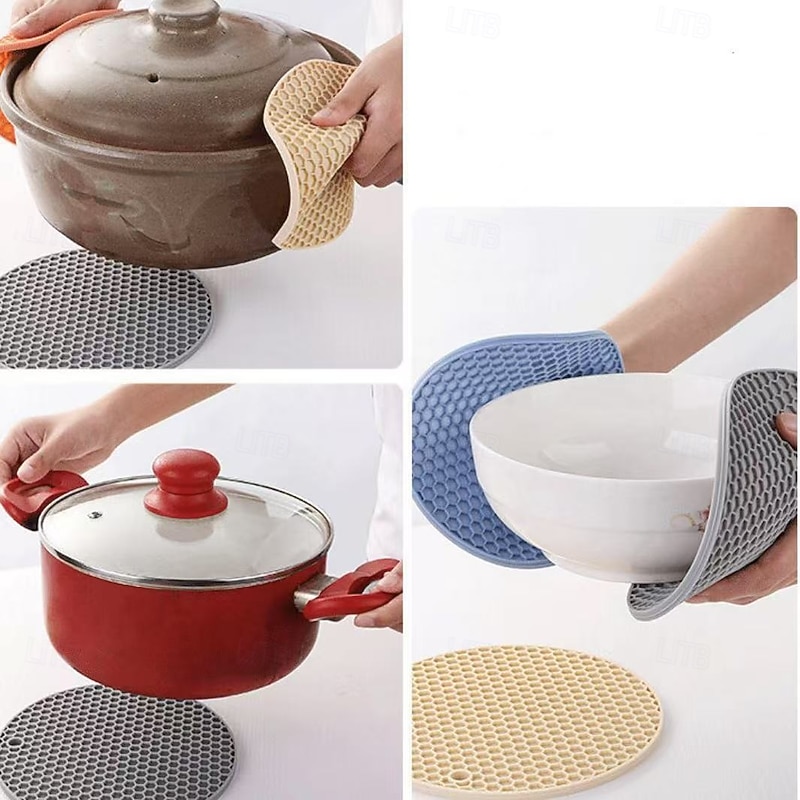 10pcs Multifunctional Round Heat-Resistant Silicone Mats, Non-Slip Coasters and Trivets, Table Protectors for Kitchen, Dining, Picnic, Random Colors4