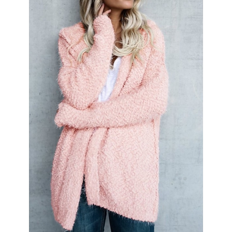 Women's Hoodie Jacket Comfortable Breathable Zipper Pocket Casual Plain Vacation Street Casual Daily Wear Open Front Long Hooded Regular Fit Long Sleeve Outerwear Black White Pink Spring Fall