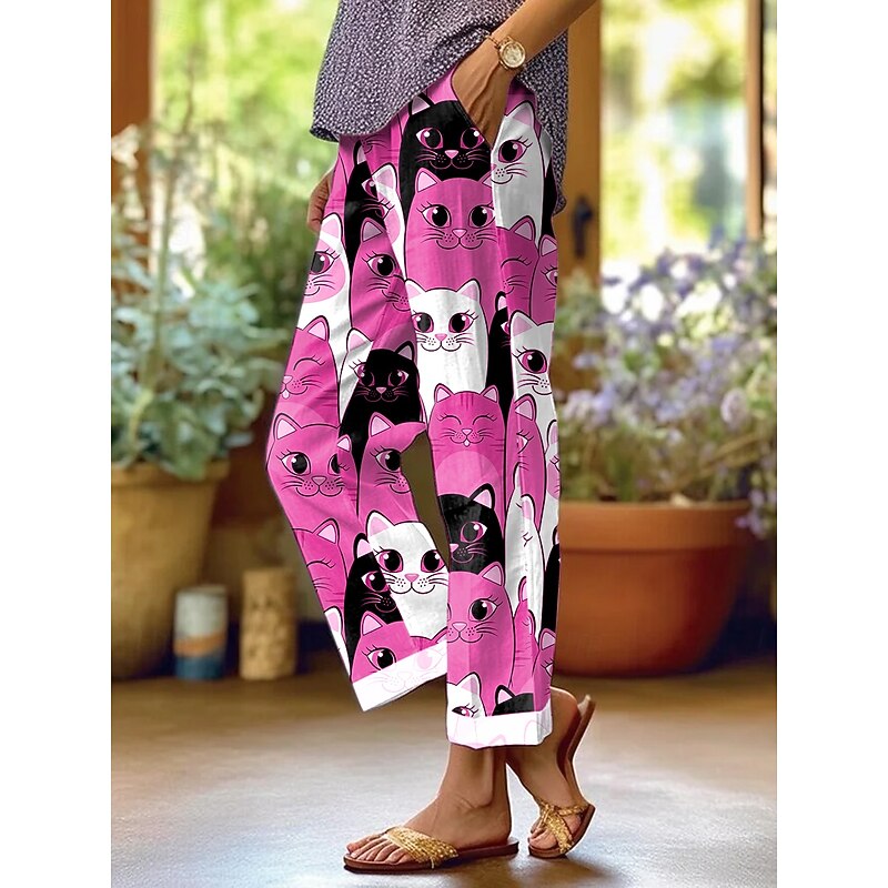 Women's Chinos Straight Vacation Vintage Casual Ankle-Length High Waist Graphic Animal Embroidered Pocket Printing Soft Outdoor Breathable Inelastic Vacation Casual Daily Amethyst Robin's Egg Blue3