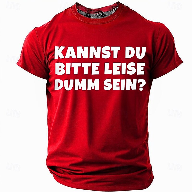 Men's Olive Green Short Sleeve Graphic T-Shirt with 'Kannst du bitte leise dumm sein?' Funny German Slogan, Office Humor