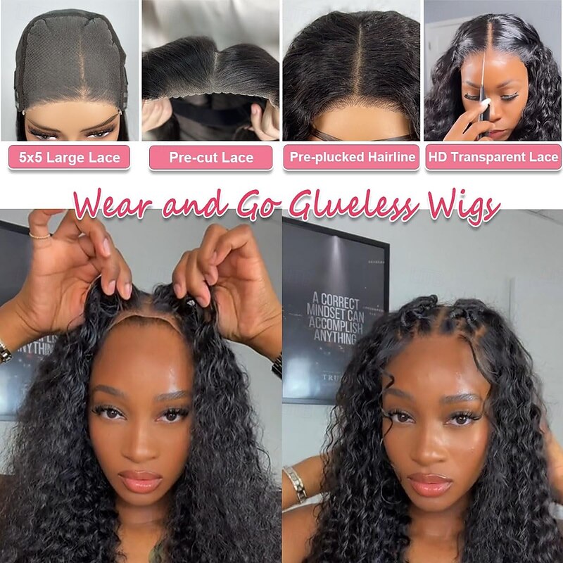 Glueless Wigs Human Hair Pre Plucked Pre Cut 4x4 Hd Lace Closure Wear and Go kinky Curly Lace Front Wigs for Black Women Wet and Wavy Natural Hairline4