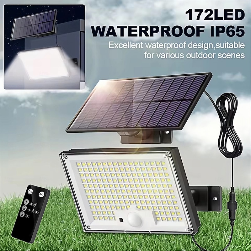 LED Solar Street Outdoor Lights 3 Lighting Modes Wireless Solar Motion Sensor Waterproof Wall Lamp Solar Powered Garden Fence Yard  1PC