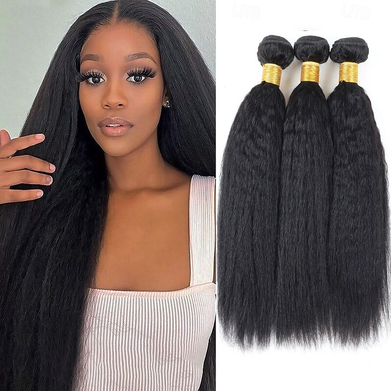 Brazilian Human hair 3 Bundles Yaki Straight Hair extensions Human hair 8-28inch 300g