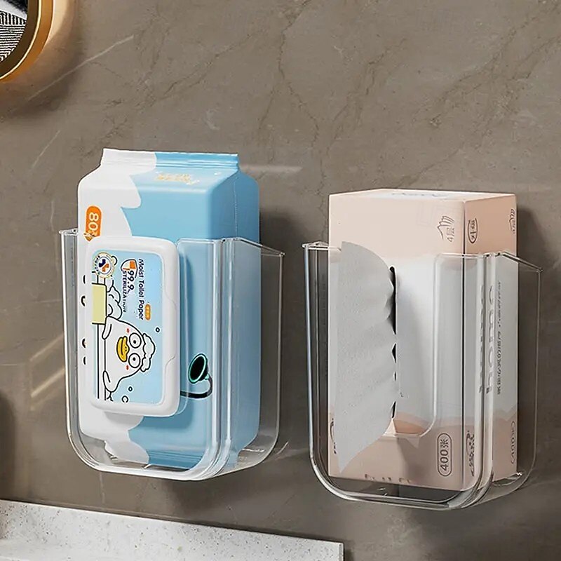 2-Pack Wall Mounted Wet Tissue Dispenser, Large Opening Transparent PET Wipe Holder, Strong Load-Bearing Tissue Box for Bathroom or Toilet, Horizontal or Vertical Use2