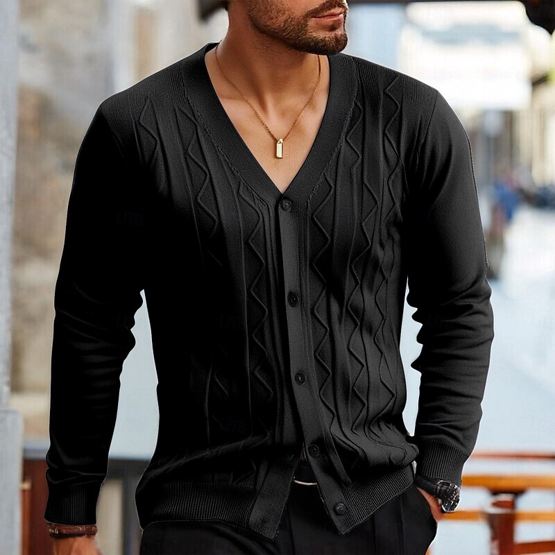 Men's Cardigan Sweater Cardigan Cropped Cardigan Sweater Cropped Sweater Ribbed Cable Knit Cropped Knitted Basic Solid / Plain Color V Neck Daily Wear Family Gathering Clothing Apparel Fall Winter4