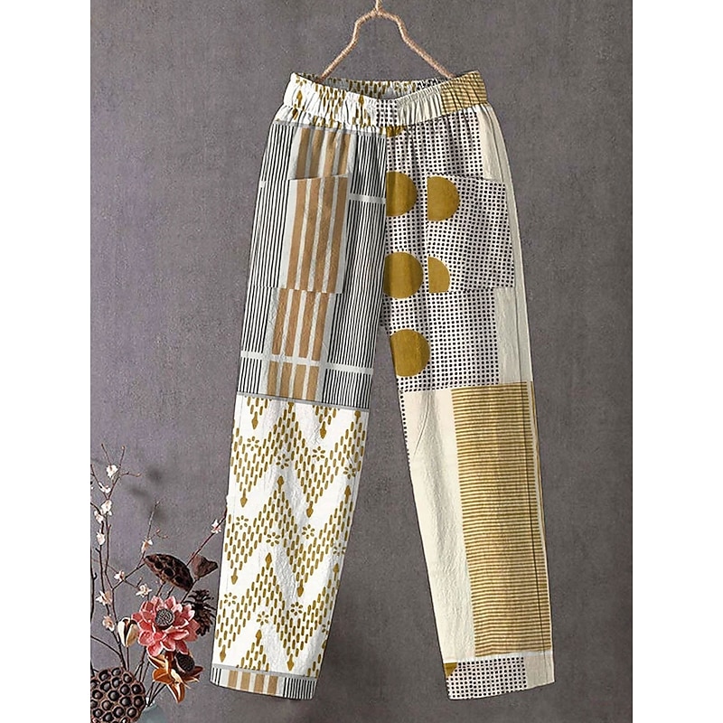 Women's Wide Leg Chinos Baggy Pants Vacation Vintage Fashion Full Length High Waist Graphic Plaid Printing Soft Breathable Inelastic Formal Vacation Street Black Yellow Red Orange Summer Spring Fall2