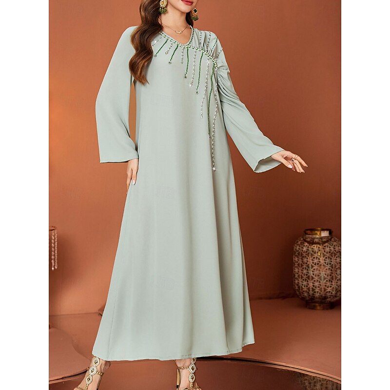 A-Line Mother of the Bride Dress Elegant V Neck Floor Length Chiffon Long Sleeve with Crystals2