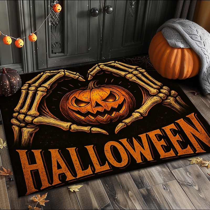 Halloween Indoor Outdoor Doormat Kitchen Mat Vintage Pumpkin Face Design, Non-Slip Front Door Mat for Porch, Entryway, Patio, Bedroom, Bathroom and 2025 Halloween Home Decoration2