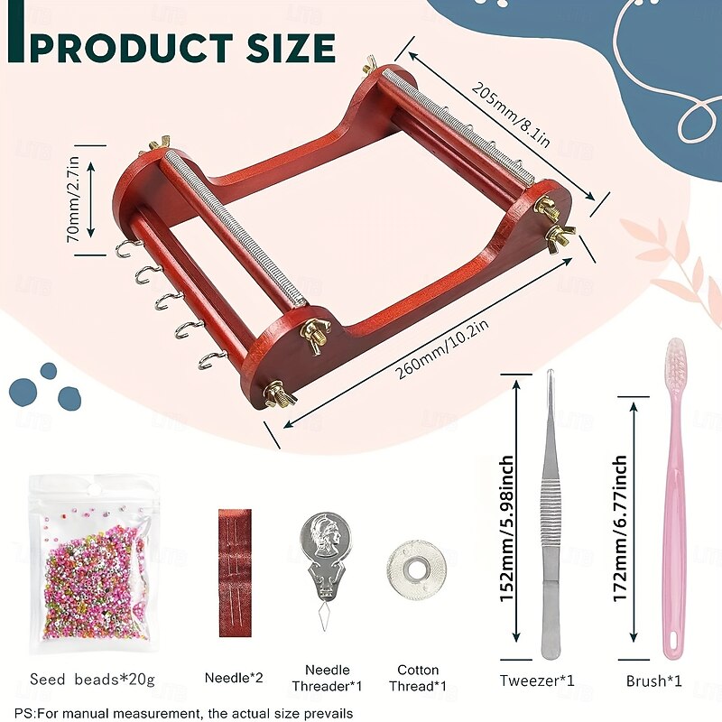 Wooden Bead Loom Kit 10*8*2.7inch Jewelry Making Bead Tools includes Threads Tweezers Beads Jewelry Making Tool Use to Create Bracelets Necklaces Belts and More4