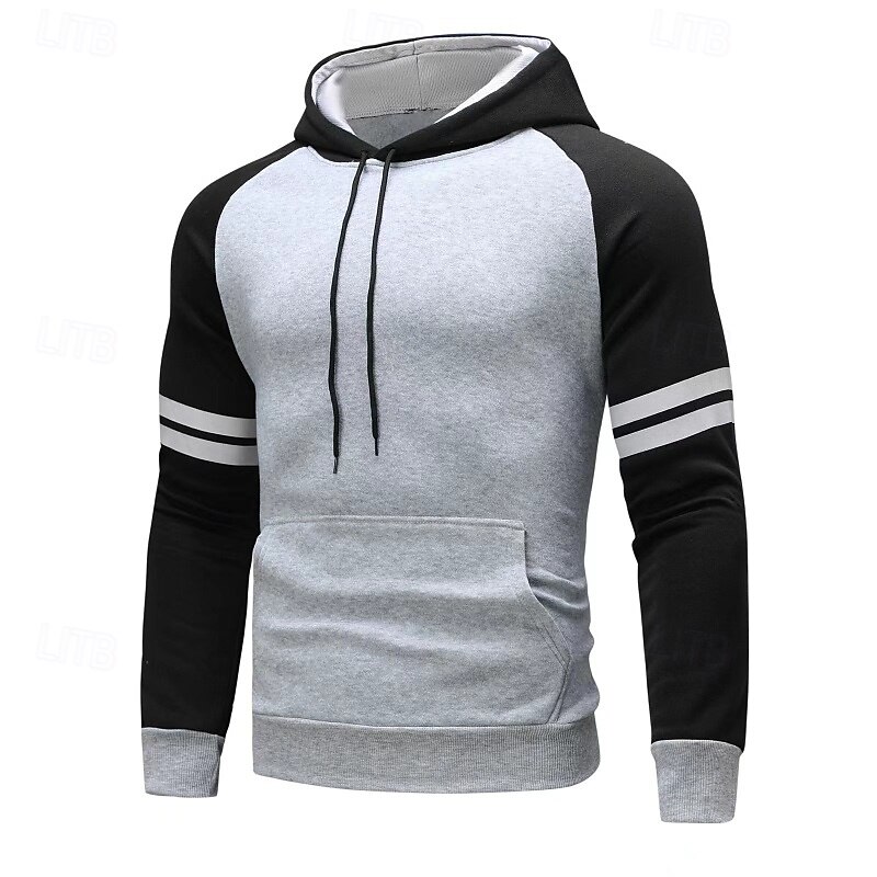 Men's Hoodie Fleece Hoodie Fleece lined Hoodie Red Navy Blue Light Grey Dark Gray Hooded Plain Patchwork Color Block Sports & Outdoor Casual Daily Polyester Streetwear Cool Designer Spring &  Fall