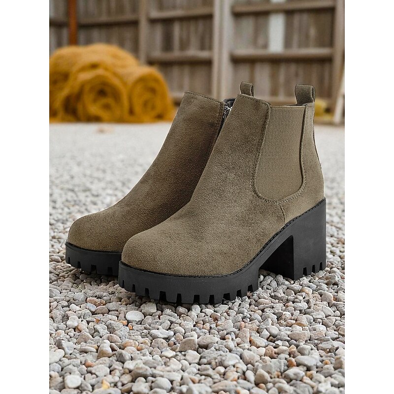 Women's Faux Suede Chelsea Boots – Block Heel Lug Sole Ankle Boots for Autumn Farm Trips, Country Roads and Pumpkin Picking4
