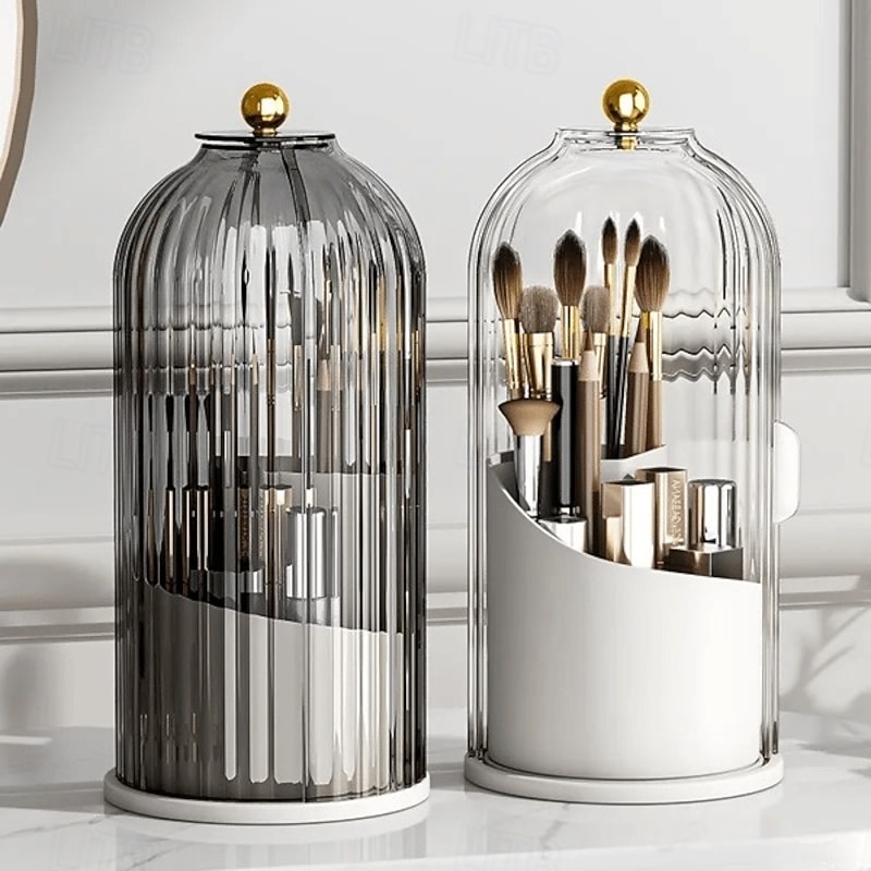 Makeup Brush Organizer Birdcage Design Dustproof Rotating Cosmetic Storage Box Desktop Divider Holder for Brushes Pens Tools Vanity Accessories4