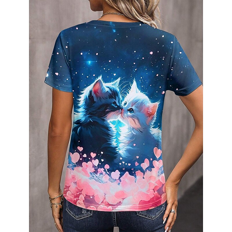 Women's T Shirt Graphic Animal Vintage Stylish Casual Short Sleeve Crew Neck Regular Tops Daily Weekend Print Yellow Blue Summer2