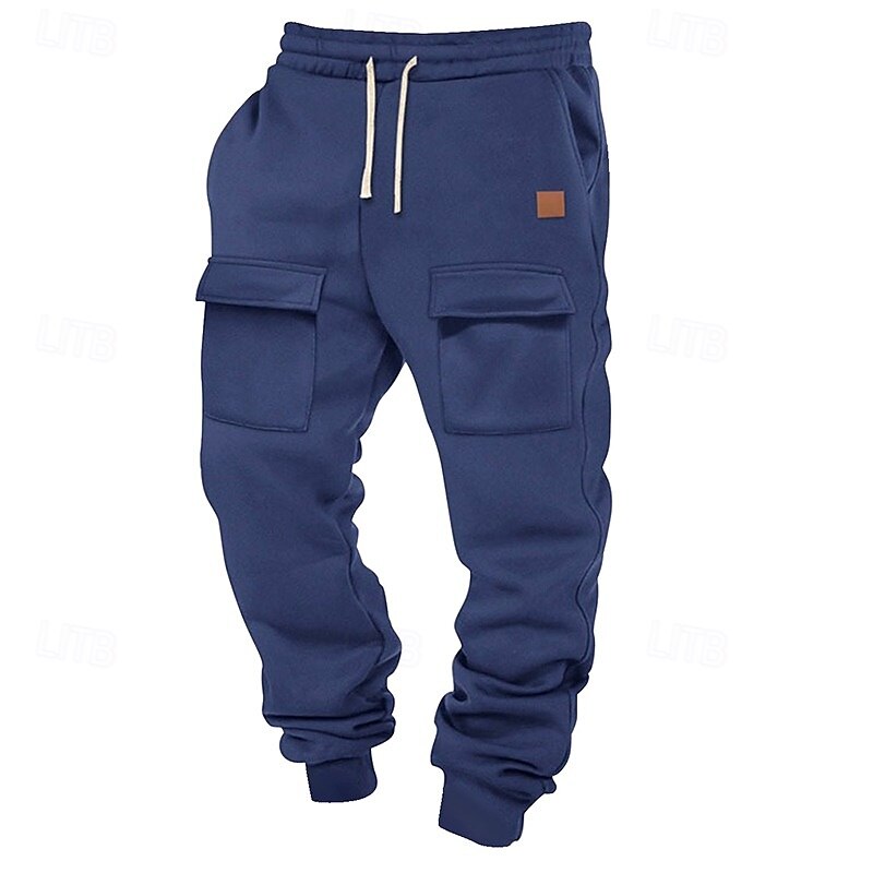 Men's Sweatpants Joggers Trousers Cargo Sweatpants Casual Pants Elastic Waist Drawstring Multi Pocket Solid Colored Comfort Full Length Outdoor Daily Running Vacation Simple Black Blue Stretchy3