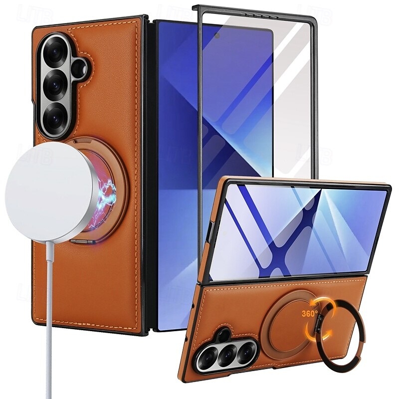 Phone Case For Samsung Galaxy Z Fold 7 Z Fold 6 Z Fold 5 Z Fold 4 Z Fold 3 Wallet Case Support Wireless Charging Kickstand Shockproof Retro TPU PU Leather3