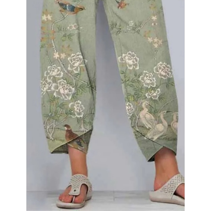 Women's Chinos Pants Trousers Active Casual Daily Long High Waist Floral Pocket Elastic Waist Printing Breathability Soft Micro-elastic Vacation Street Daily Wear Green Spring Fall Regular Fit3