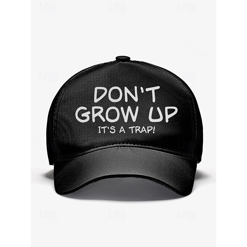 Men's Funny Embroidered Baseball Cap – “Don't Grow Up It's a Trap!” Adjustable Dad Hat for Adults and Teens, Casual Outdoor Streetwear4