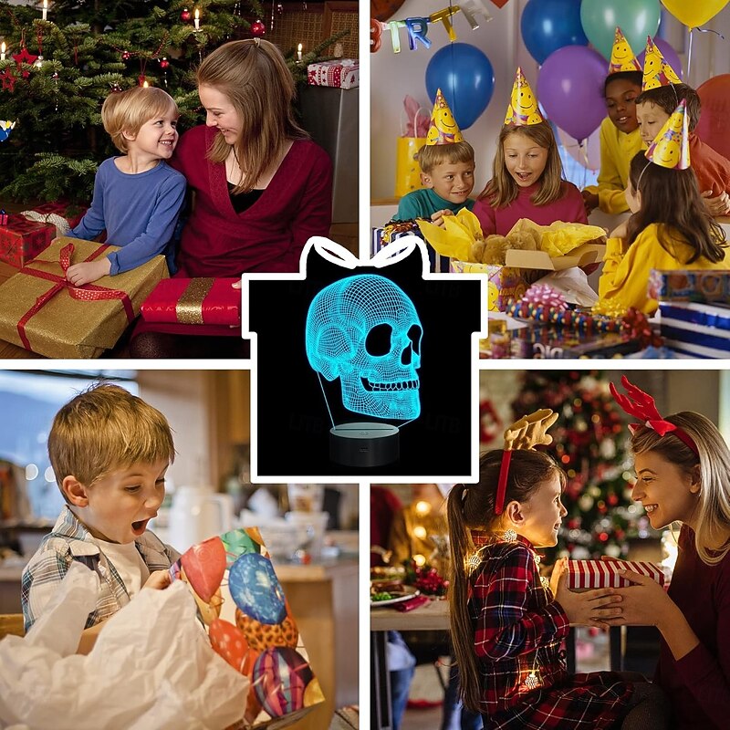 Skull Night Light for Kids, 3D Illusion Lamp LED Table Lamp 16 Colors Changing with Remote Control and Timer, Best Christmas Halloween Birthday Gift for Kids Boys4