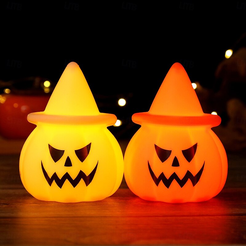 1 Pc Halloween LED electronic hat wearing pumpkin expression light indoor restaurant party atmosphere decoration light ornament light small night light4