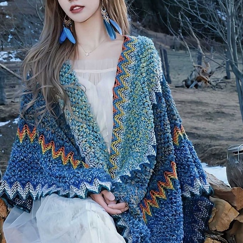 Women's Rectangle Scarf Women's Shawls & Wraps Street Holiday Date Blue Scarf Color Block2