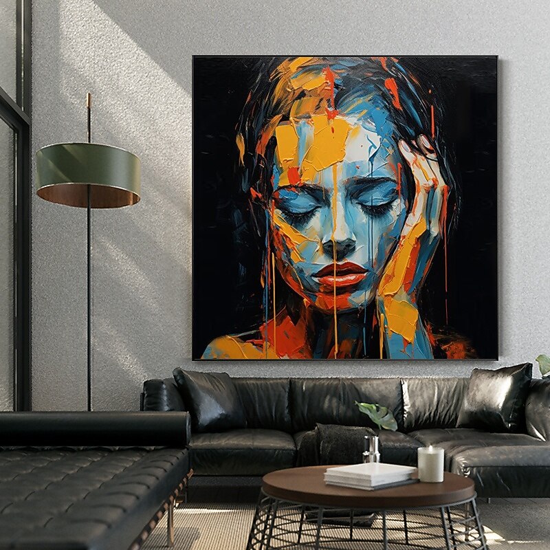 Colorful Women Face Palette Portrait Hand Painted Pop Art Wall Art Canvas Face Oil Painting For Home Hotels Bedroom Decoration3