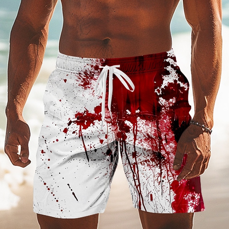 Men's Blood Splatter Blood stains Halloween Costumes Swim Trunks Swim Shorts Board Shorts Mid Waist Dark Gothic Style Outdoor Vacation Dailywear Side Pockets Mesh Lining Elastic Drawstring Waist