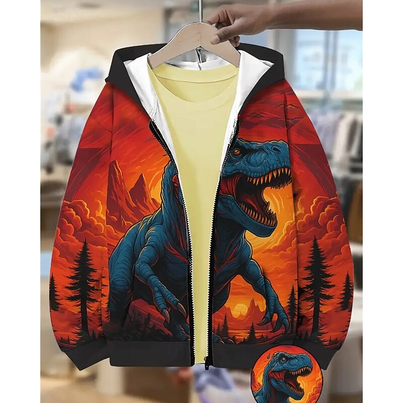 Girls' 3D Dinosaur Hoodie Coat Outerwear Long Sleeve Spring Fall Cool Sport Kids 4-12 Years Zip Street Daily Regular Fit
