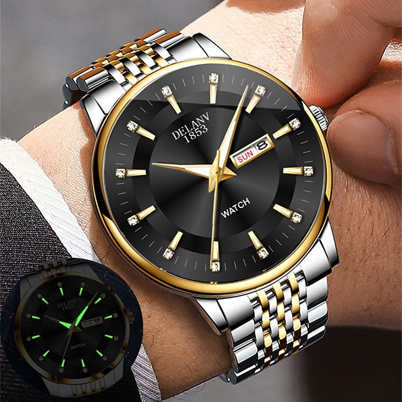 The New Stainless Steel Band Large Dial Fashionable Men'S Business Watch With Ipx7 Water Resistance Luminous Calendar And Day Display Casual Quartz Watch Simple And Versatile Men'S Sports Wristwat