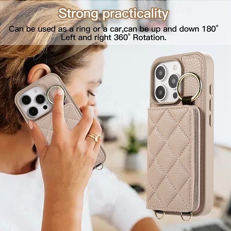 Phone Case For iPhone 16 15 14 Pro Max Plus 16e 13 Pro Max Wallet Case Zipper with Lanyard Kickstand Retro TPU PU Leather4