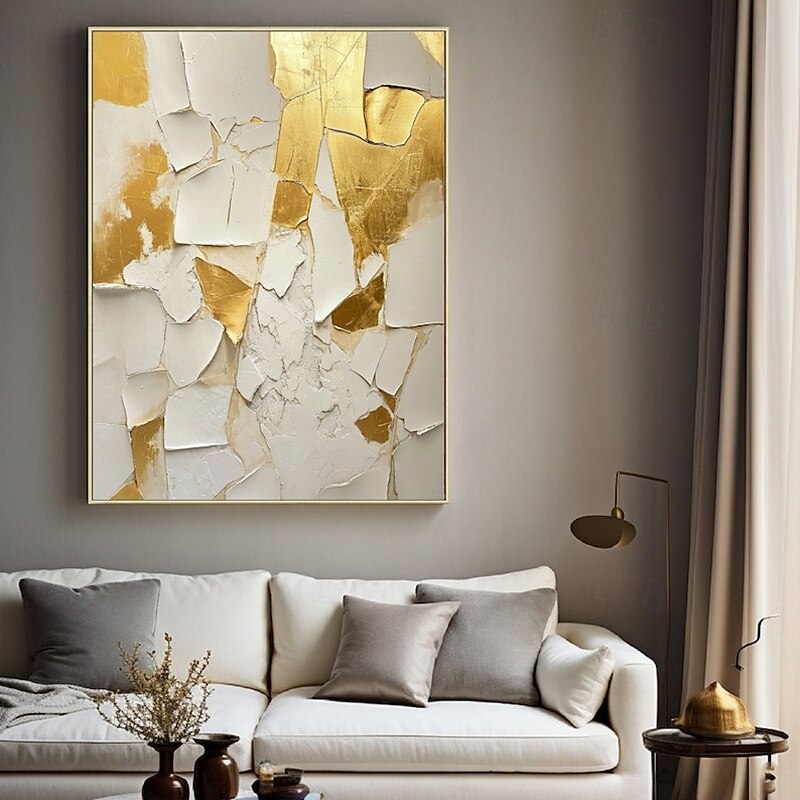 Handmade Oil Painting Canvas Wall Art Decoration Large White and Gold Abstract for Home Decor Stretched Frame Hanging Painting/Rolled Frameless Unstretched Painting2
