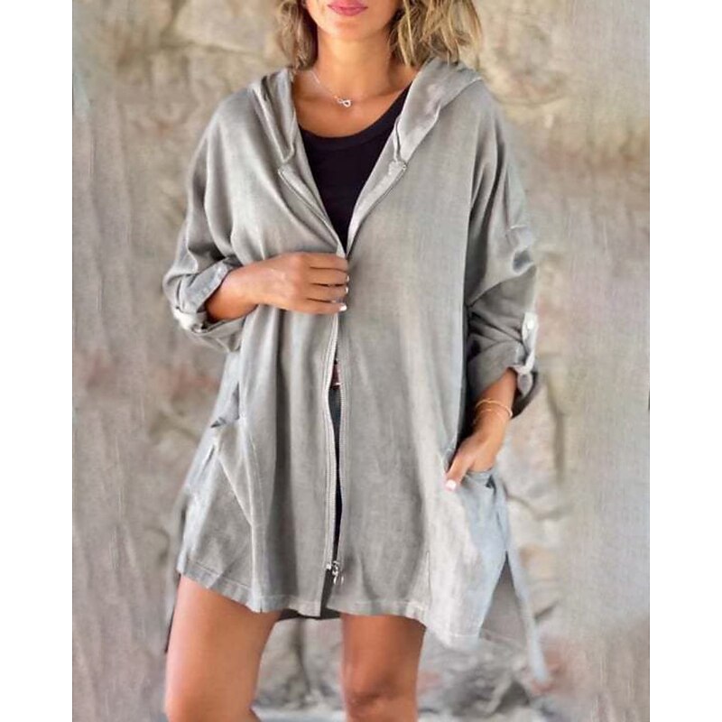 Women's Blouse Plain Modern Casual Long Sleeve Hooded Regular Tops Daily Holiday Going out Zipper Pocket Rose Pink Gray Fall4