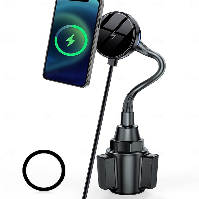 Upgraded for MagSafe Cup Holder Charger, MagSafe Car Mount Charger 15W Fast Charging with Adjustable Gooseneck for iPhone 16 15 14 13 12 Pro Max Plus Mini MagSafe Case