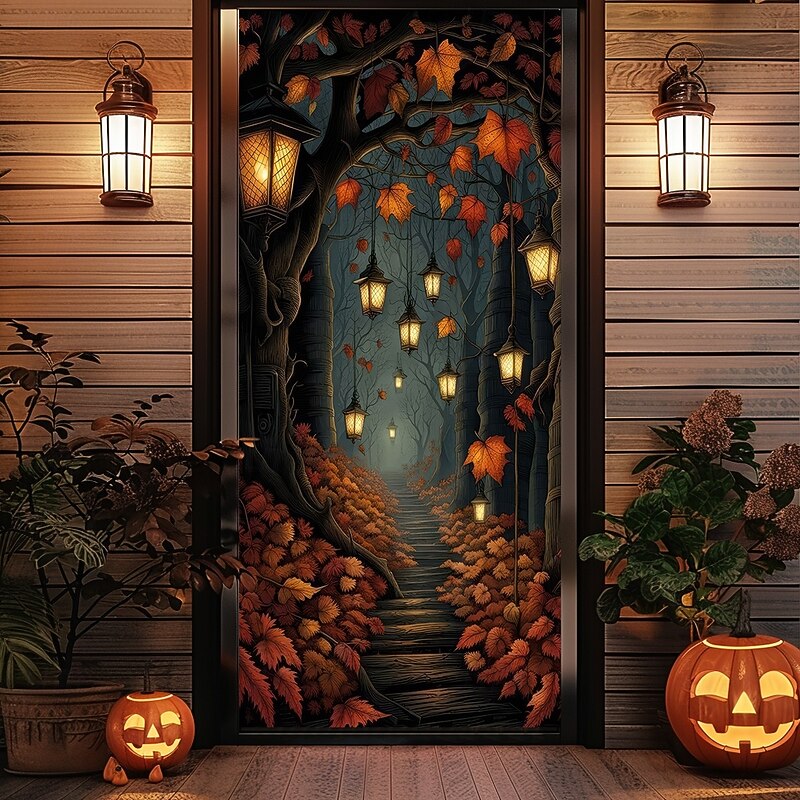 Halloween Door Covers Witch Door Tapestry Door Curtain Decoration Backdrop Door Banner for Front Door Farmhouse Holiday Party Indoor Outdoor Decor Supplies4