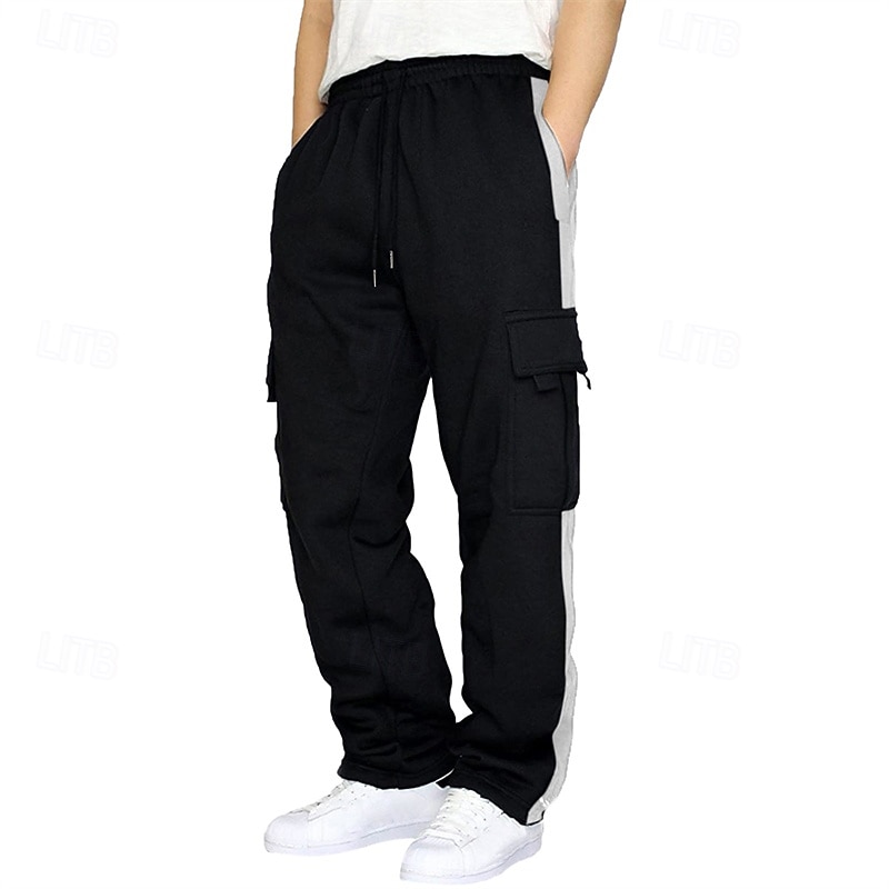 Men's Sweatpants Trousers Pocket Elastic Waist Drawstring Color Block Comfort Sports Outdoor Daily Fashion Casual Black White Micro-elastic4