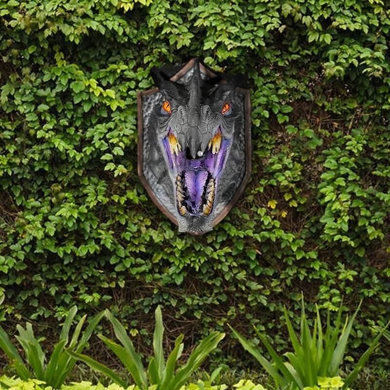 Dragon Sculpture with LED Smoked Effect, 3D Wall Art Hanging Statue for Garden or Home Decor3
