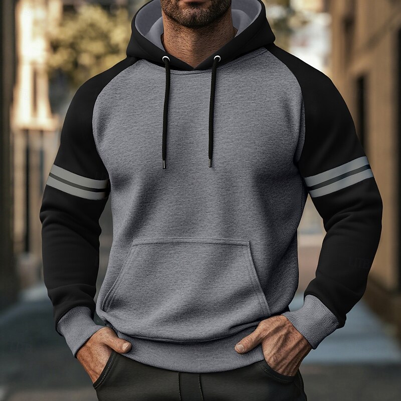 Men's Hoodie Pullover Hoodie Sweatshirt Fleece Hoodie Red Navy Blue Light Grey Dark Gray Hooded Plain Patchwork Color Block Sports & Outdoor Casual Daily Streetwear Cool Sportswear Spring &  Fall3