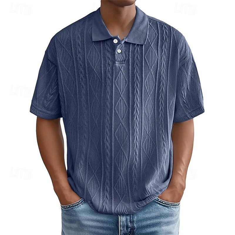 Men's Golf Shirt Golf Polos Shirts Work Casual Lapel Short Sleeve Basic Modern Plain Buttons Jacquard Summer Spring Regular Fit Apricot Black White Wine Blue Purple Golf Shirt4