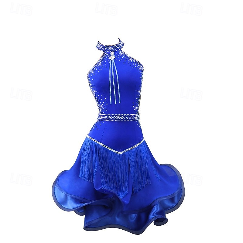 Latin Salsa Dance Dress Tassel Women's Performance Salsa Dance Dress Sleeveless Rumba Party Dancewear3